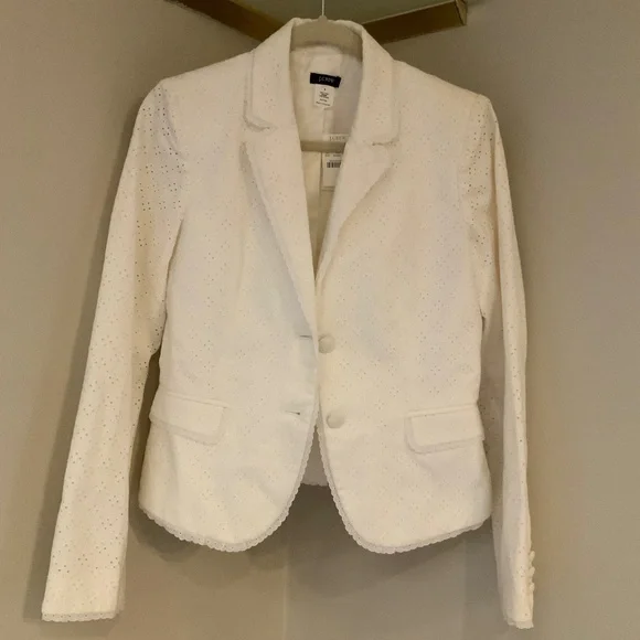 JCrew White 6 Eyelet Blazer Classic Coastal Cottagecore Timeless Minimalist - Picture 1 of 7